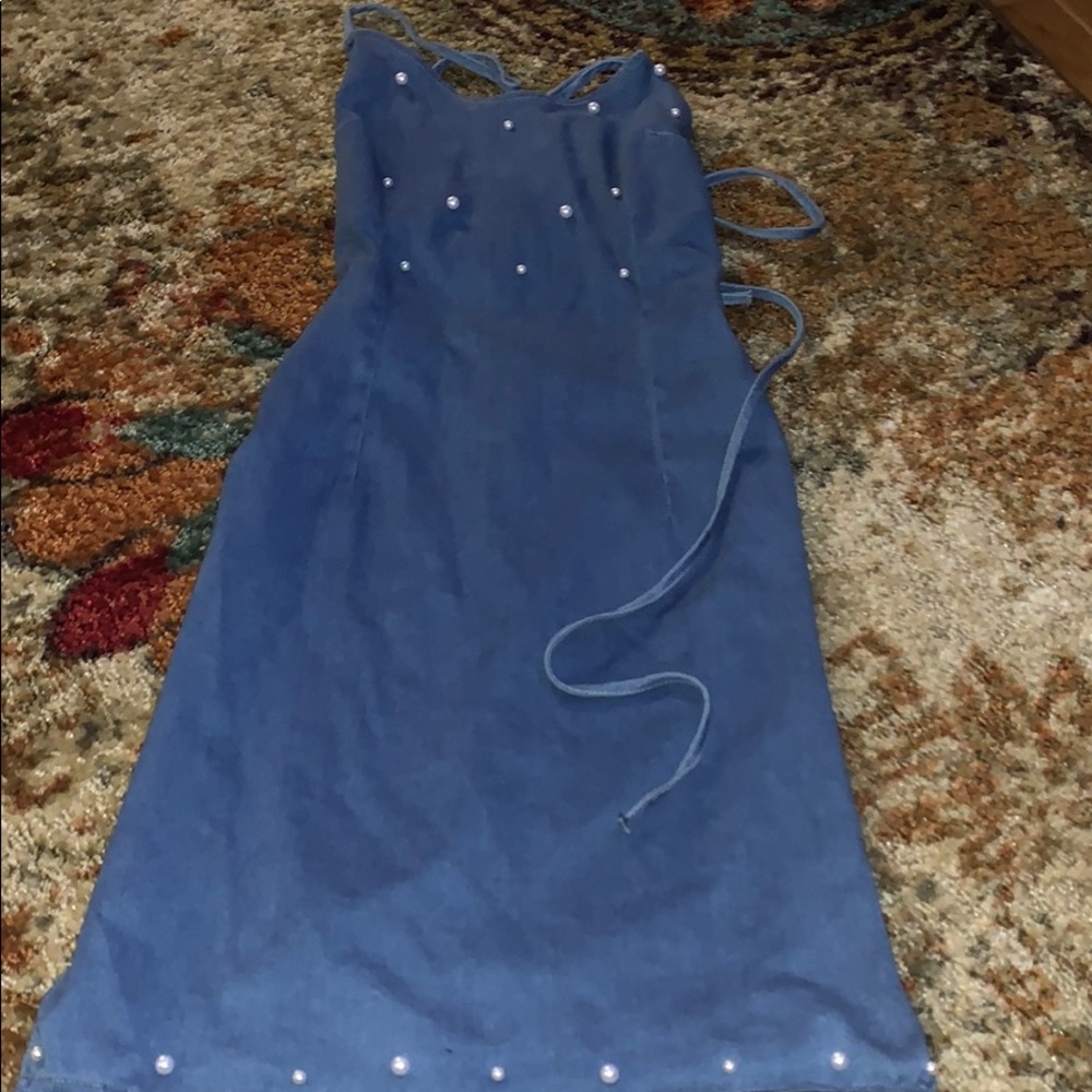 Flattery stretchy open back jean dress